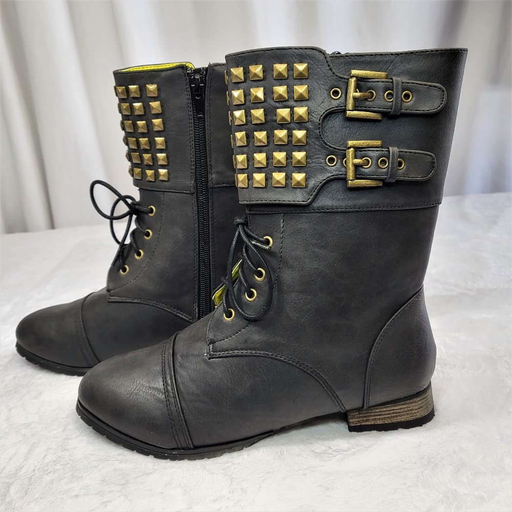 Privileged Distress Black Combat Boot Studded
